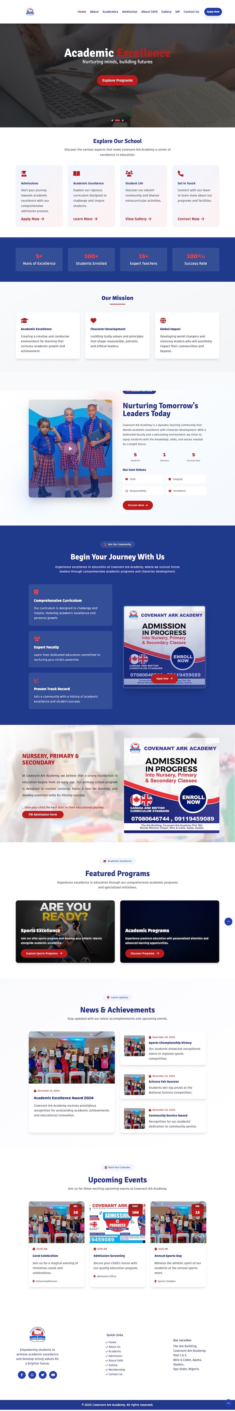Covenant Ark Academy Website & Portal