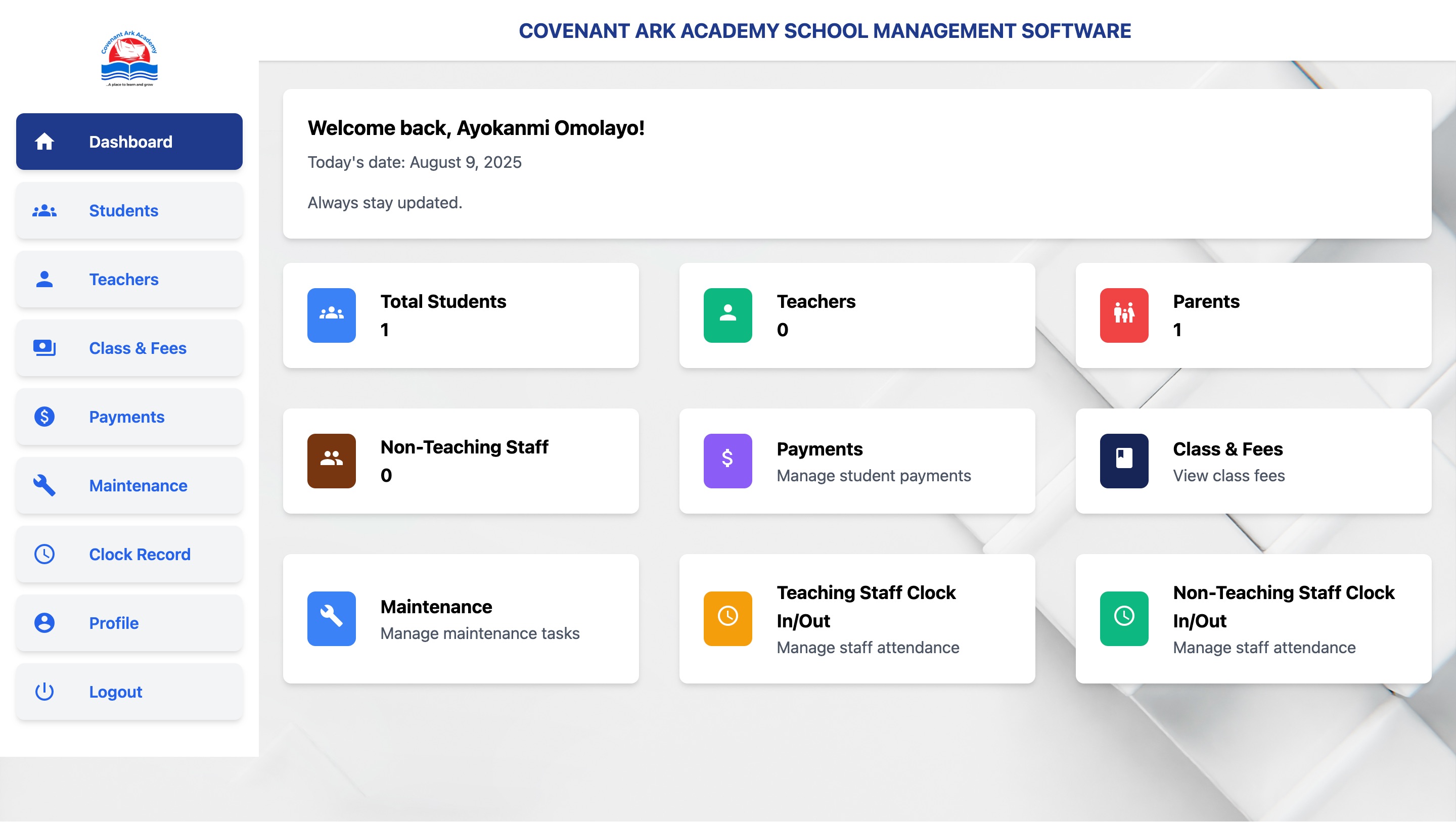 Covenant Ark Academy School Management Software